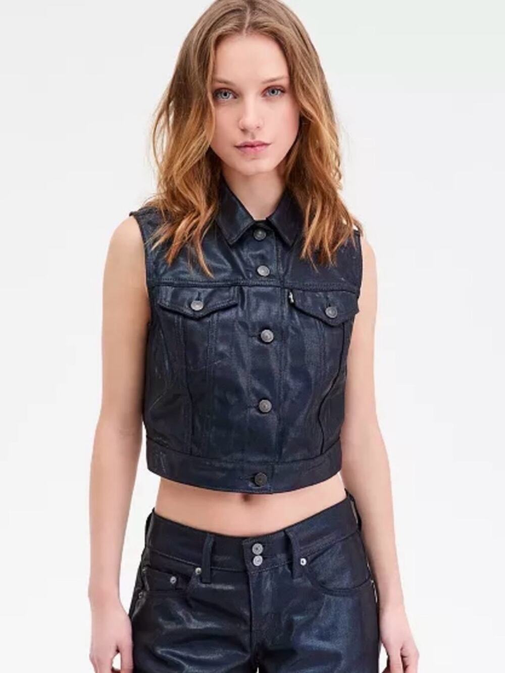 Levi's Coated denim Jacket XS Vest iridescent XL women’s sleeveless blue